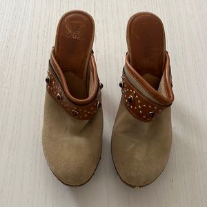 Michael Kors light tan clog heels with rhinestones